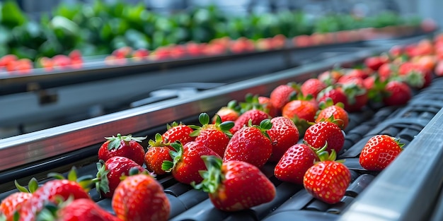 Foto produzione efficiente di fragole in un moderno magazzino di fabbrica una vetrina del concetto di logistica industriale pratiche agricole moderne ottimizzazione della logistica di automazione di fabbrica