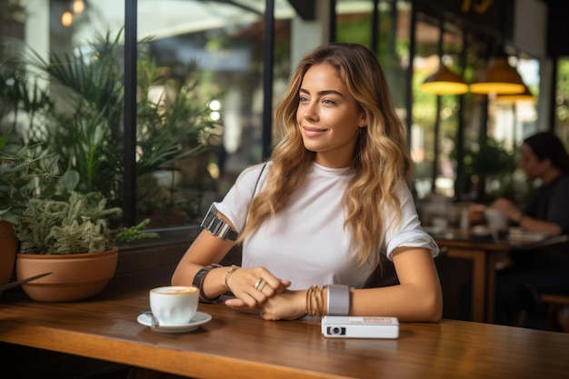 Efficient and Techsavvy A Young Woman Processes Payments Effortlessly at a Cafe Using Her Smartwat