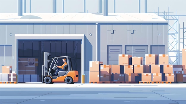 Efficient warehouse logistics with a forklift handling cargo industrial storage facility illustration modern flat design digital creation logistics and shipping scene AI