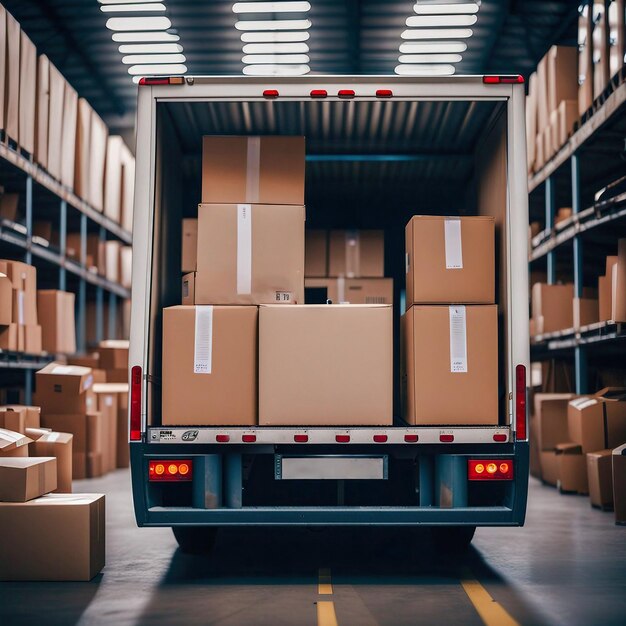 Efficient Warehouse Operations Loading Modern Truck with Boxes in a Distribution Facility Generative AI