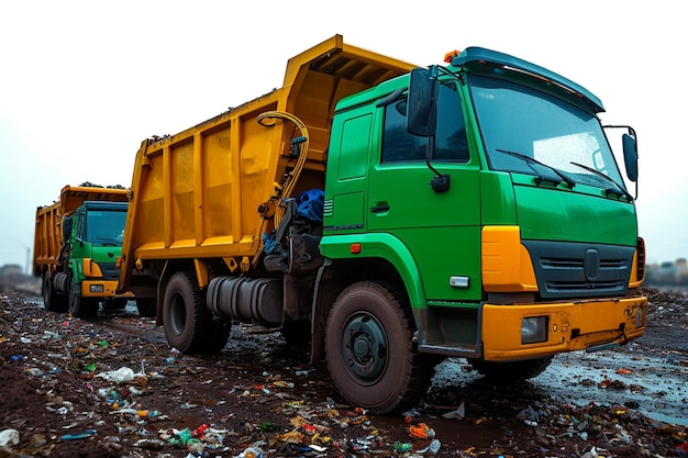 Foto rimozione efficiente dei rifiuti camion della spazzatura in azione svuotando contenitori isolati