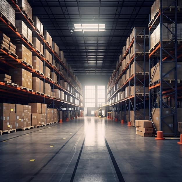 Efficiently Organized Warehouse Interior Showcasing Orderliness Generative AI