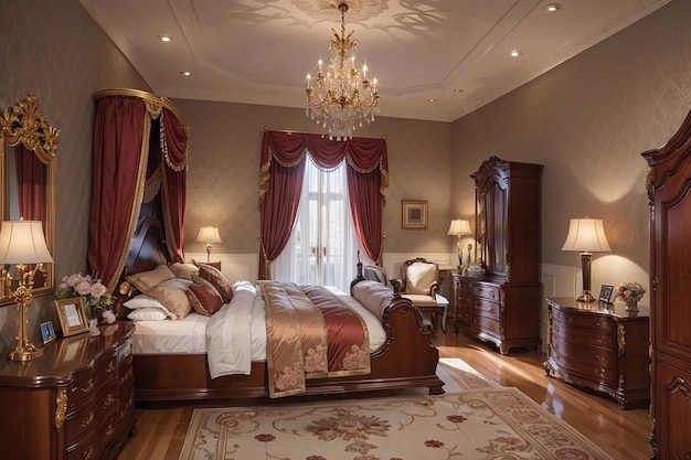 Легкий элегантный классический дизайн спальни
