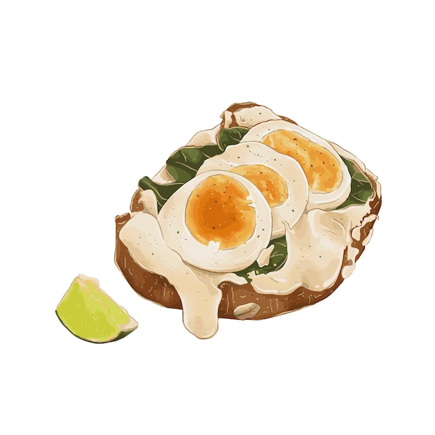 Egg ans spinach toast hand drawn digital watercolor illustration