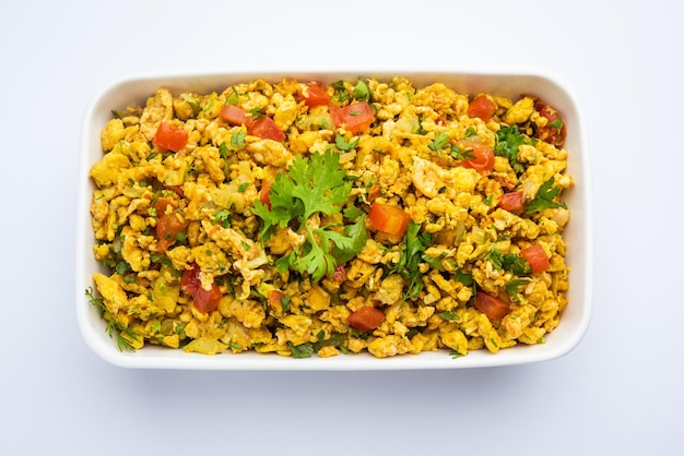 Egg bhurji also known as Masala Anda Bhurji is a scrambled eggs dish which is a popular Indian str