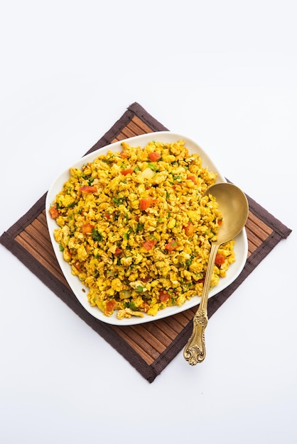 Egg bhurji also known as Masala Anda Bhurji is a scrambled eggs dish which is a popular Indian str