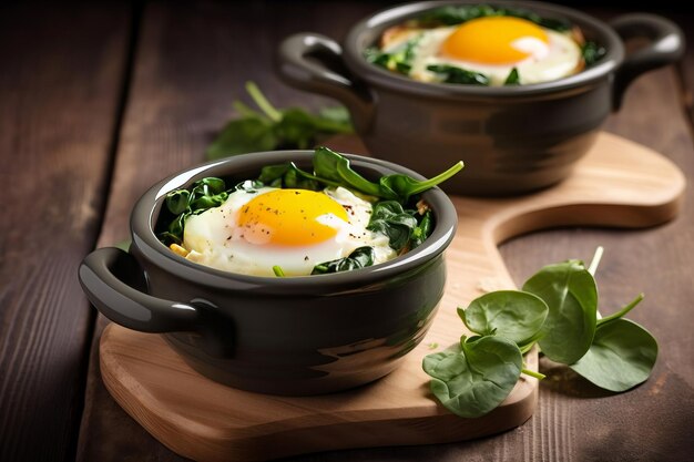 Photo egg dishes spinach cheese board cuisine lunch generate ai