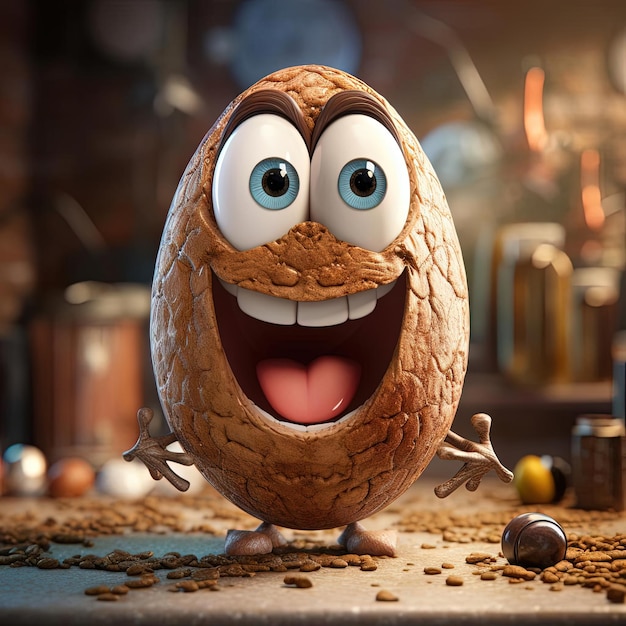 an egg holding open mouth and has a smile in the style of detailed character design