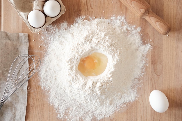 Egg into flour