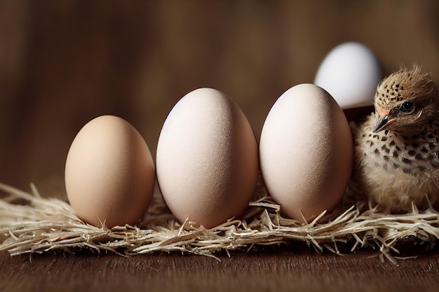 Egg lying in nest and chicken hatching from egg