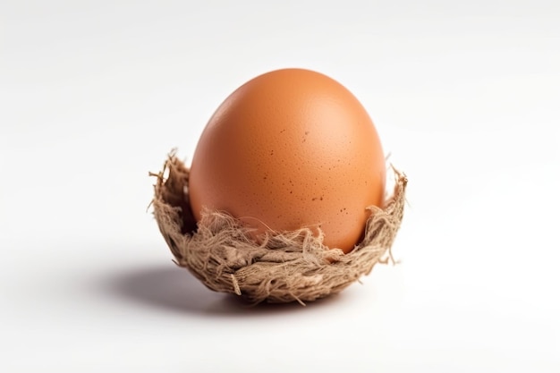 An egg nested on a white background