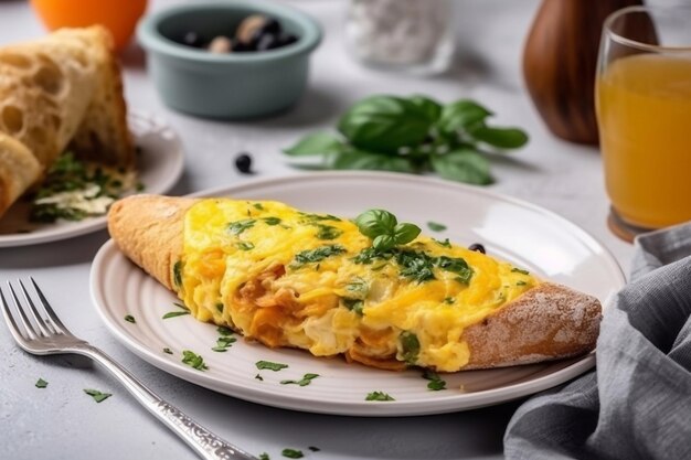Premium AI Image | Egg omelet Breakfast served in the restaurant