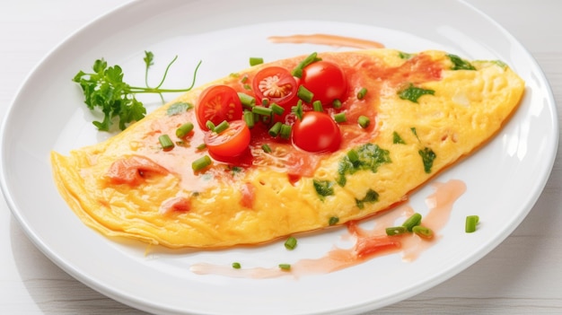 Egg Omelette with Ham and Tomatoes on a Plate