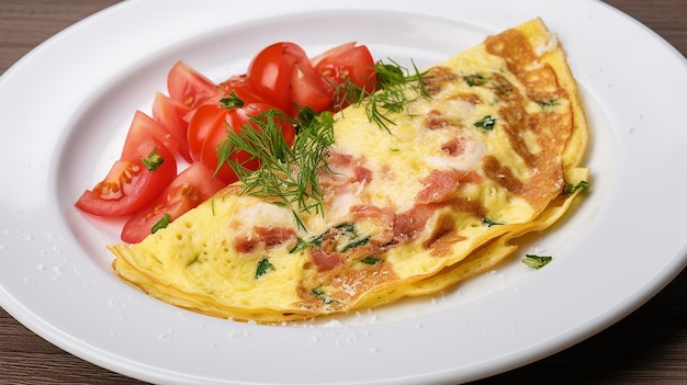 Premium AI Image | Egg Omelette with Ham and Tomatoes