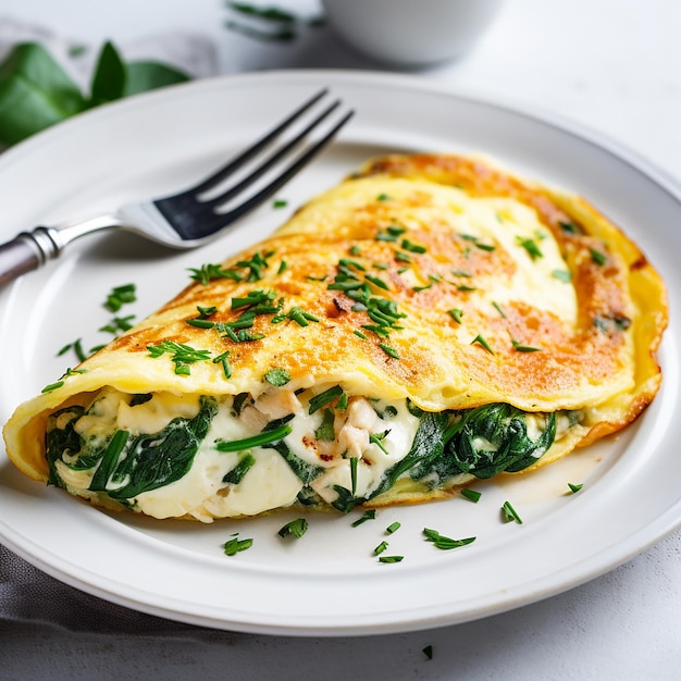 Photo egg omelette with spinach and ricotta on a plate