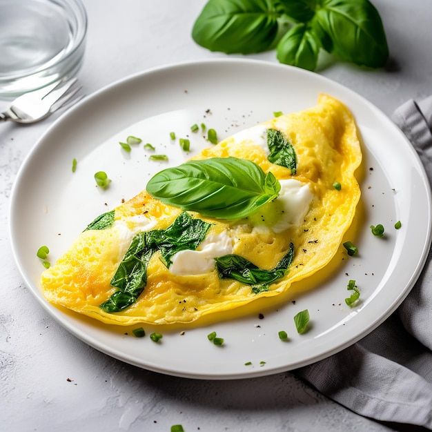 Foto frittata di uova con spinaci e ricotta sul piatto