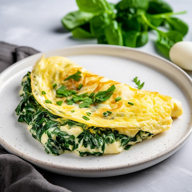 Photo egg omelette with spinach and ricotta on a plate