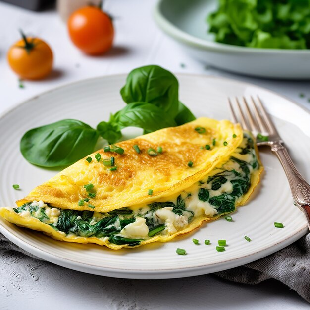 Photo egg omelette with spinach and ricotta on a plate