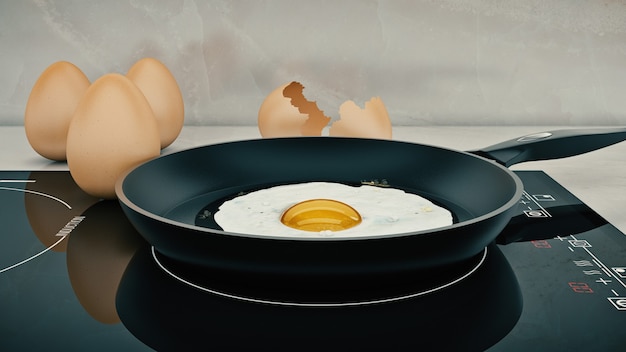 egg in pan egg concept 3d rendering