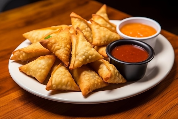 Egg roll or fried spring rolls on the white plate thai food