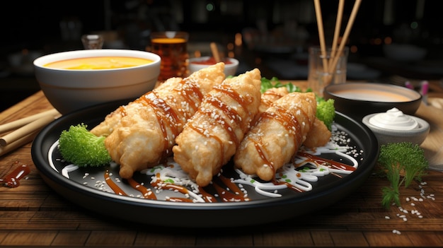 Egg rolls HD 8K wallpaper background Stock Photographic Image