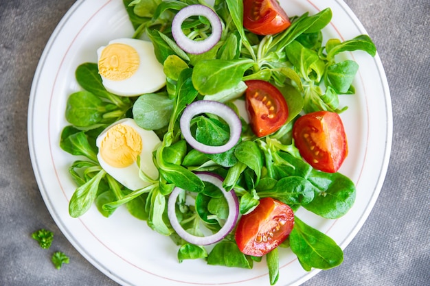 egg salad vegetable, tomato, onion, leaves lettuce green mix petals fresh healthy meal food snack