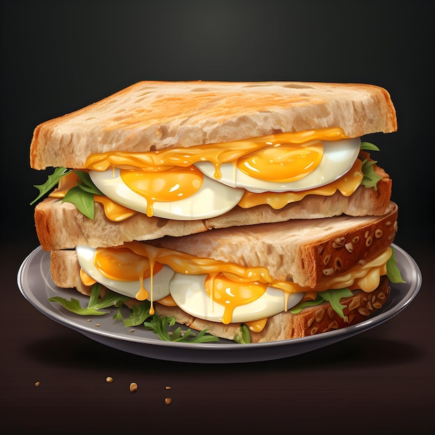 Egg sandwich with cheese with lettuce on dark background