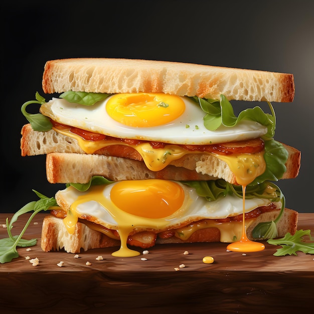 Photo egg sandwich with cheese with lettuce on dark background