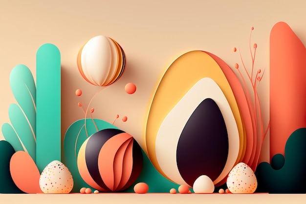 卵の形のイースター休暇の最小限の構成 ミニマリズムの要素を持つ創造的なイースターの抽象的なイラスト