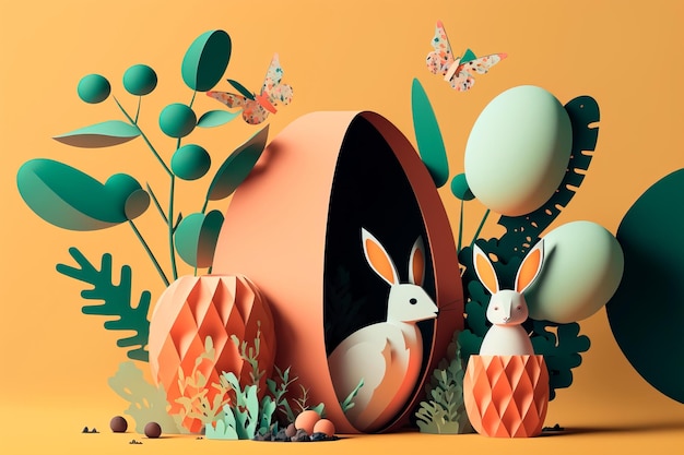 Egg shape Easter holiday minimal composition Creative Easter abstract illustrations with elements of minimalism