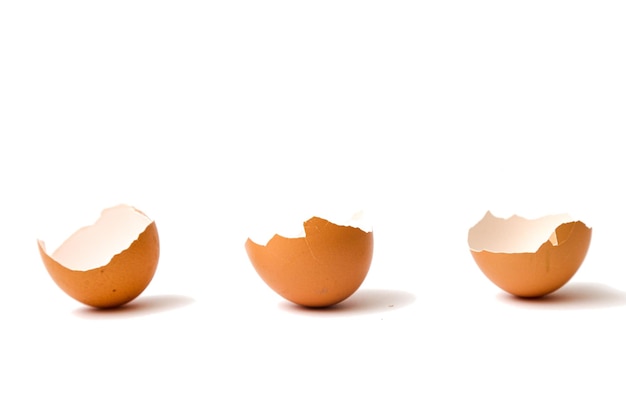 계란 껍질 흰색 배경에 고립 깨진 계란 계란 세부 사항