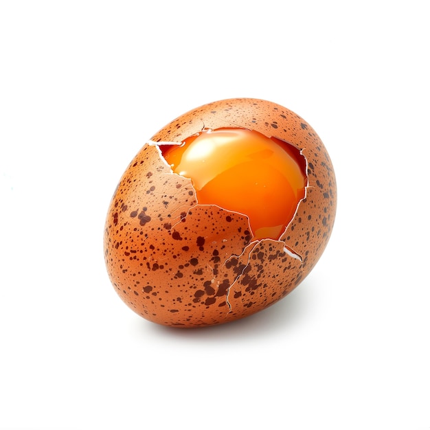 Яйцо с оранжевой оболочкой внутри на белом фоне Генеративный ИИ