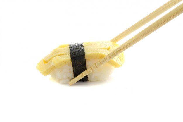 Egg sushi isolated in white background