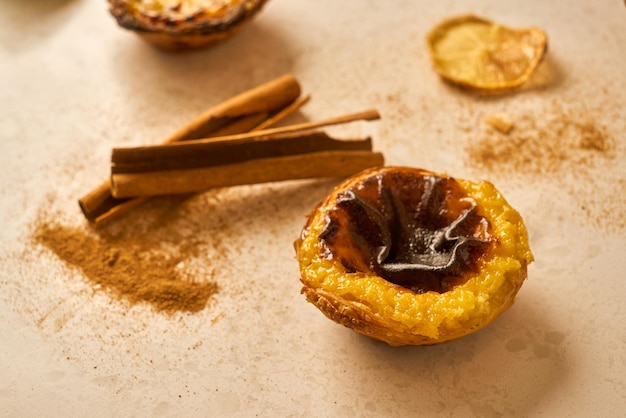 Egg tart, traditional Portuguese dessert, pastel de nata.