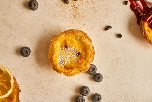 Egg tart, traditional Portuguese dessert, pastel de nata.