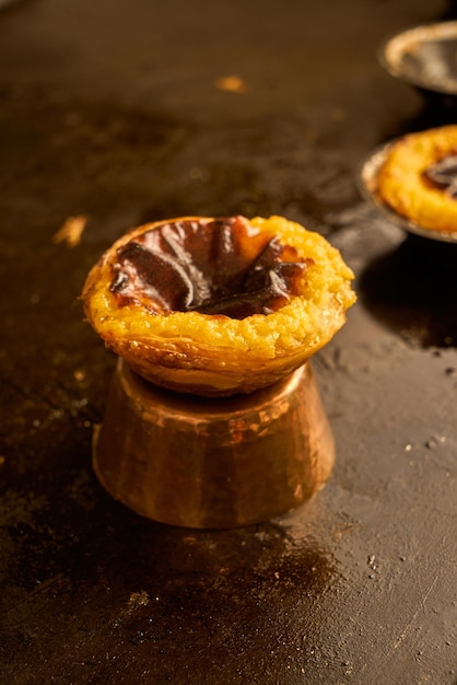 Egg tart, traditional Portuguese dessert, pastel de nata.