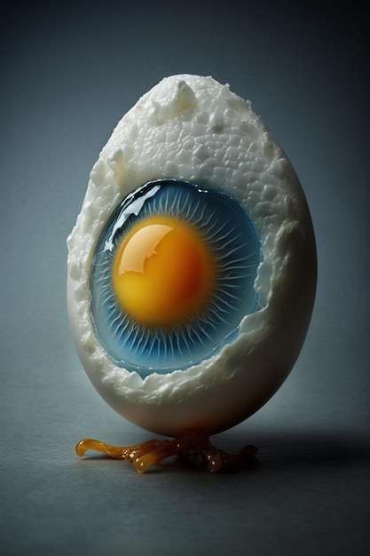 A egg with an egg inside that has a blue eye.