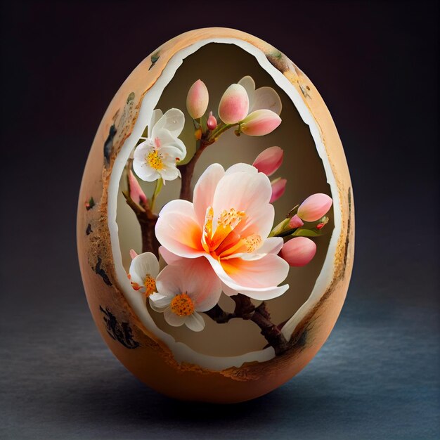 A egg with a flower inside of it