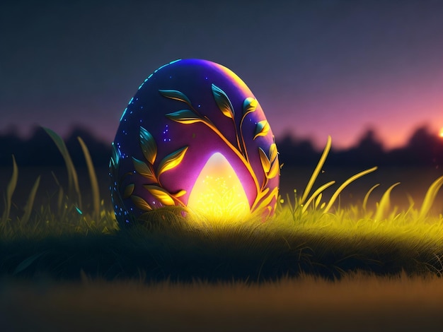 An egg with a glowing egg in the grass