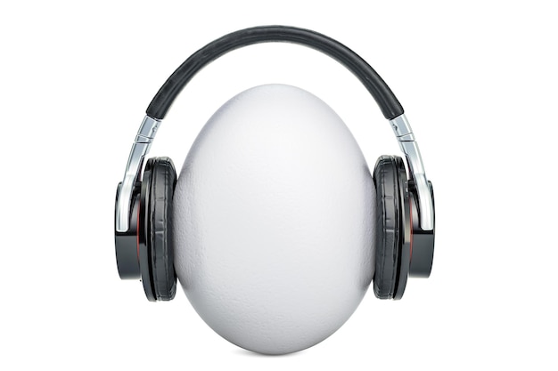 Egg with headphones 3D rendering