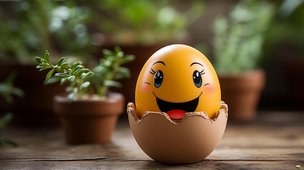 an egg with a smiley face on it sits on a table