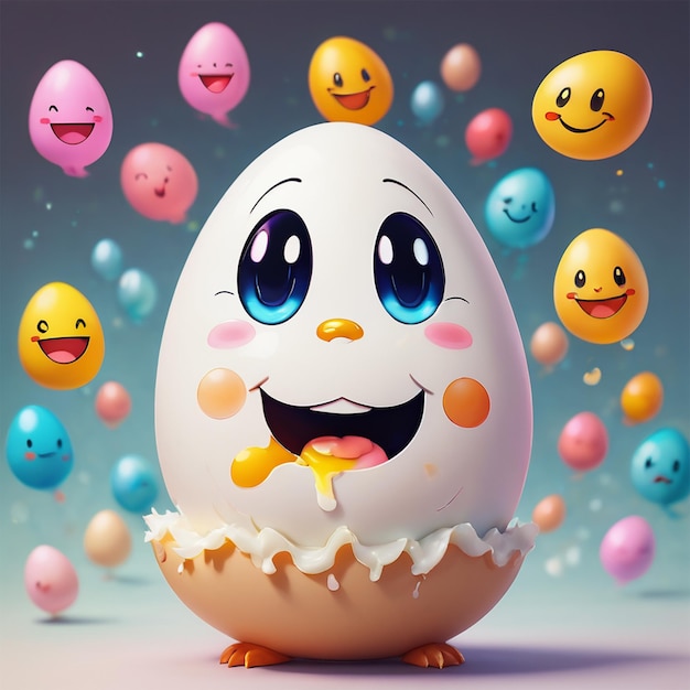 Foto un uovo con una faccia sorridente e molte facce attorno ad esso