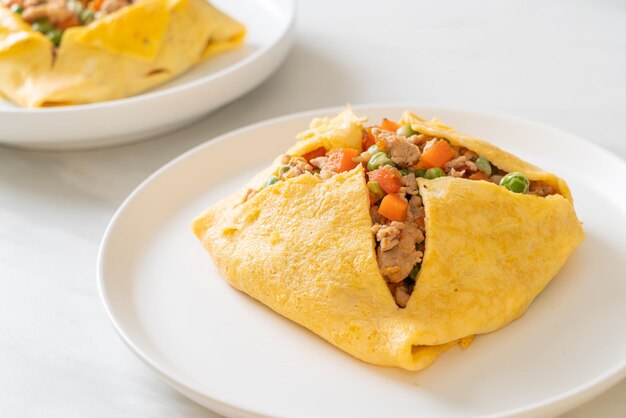 Egg wrap or stuffed egg with minced pork and vegetable