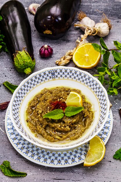 Eggplant dip baba ganoush in a bowl