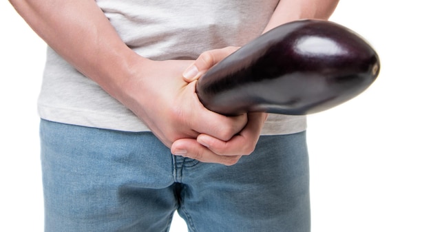 Photo eggplant erotic food imitating potency isolated on white background masturbation