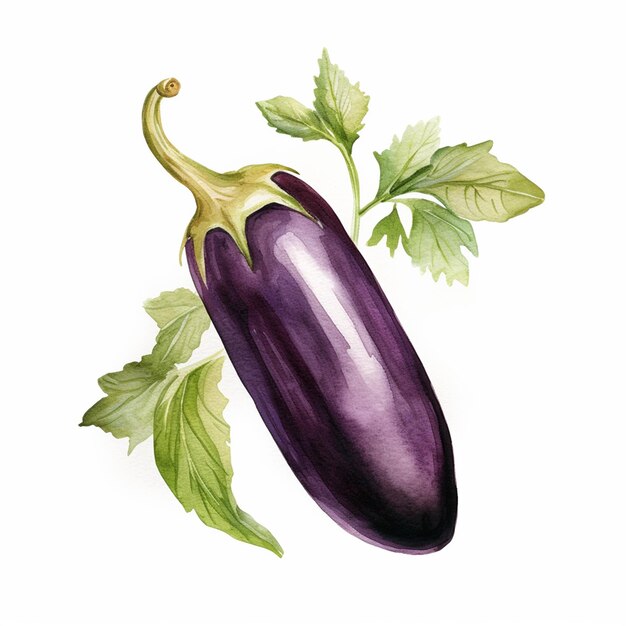 Eggplant fruit healthy vegetable vegan watercolor painting illustration isolated on white background