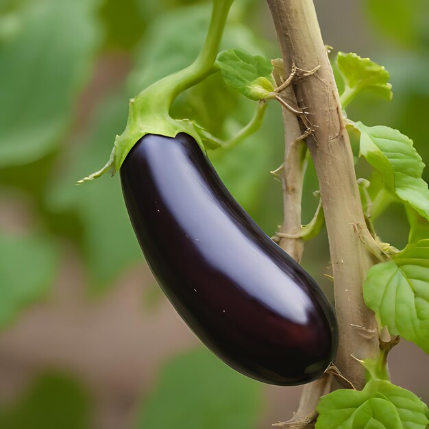 Foto a eggplant is growing on a vine