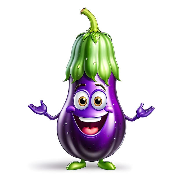 Photo eggplant mascot character on white background