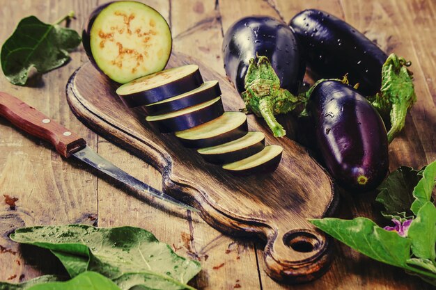 Photo eggplant nature. food and drink. selective focus.