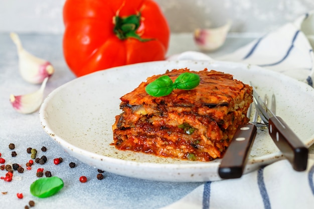 Eggplant Parmigiana on a white plate